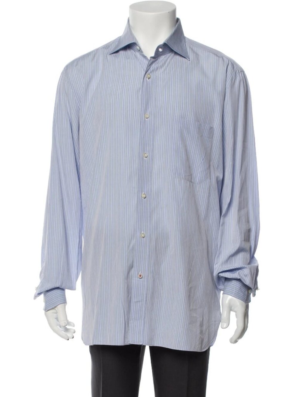Isaia Blue Stripped Spred Collar Long Sleeve Dress Shirt